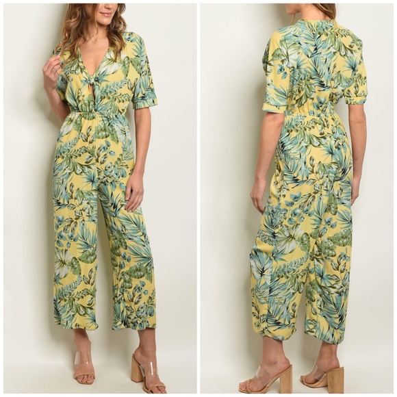 yellow print jumpsuit